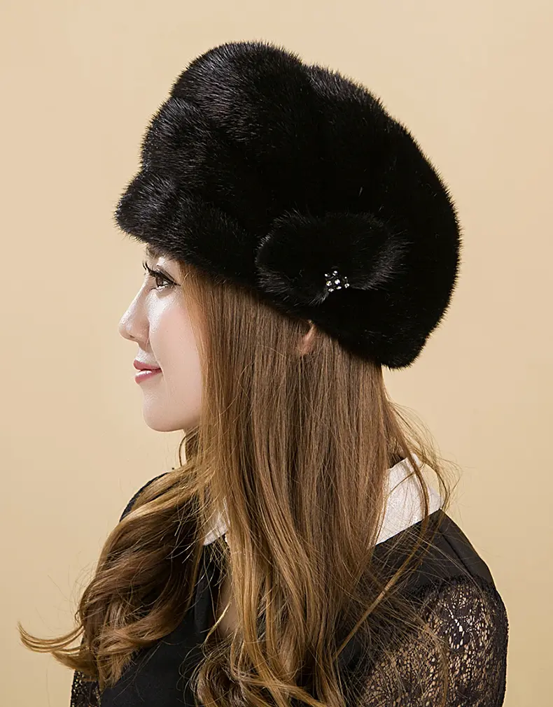 Genuine Whole Mink Fur Beret Hat Women Luxury Real Fur Cloche Cap