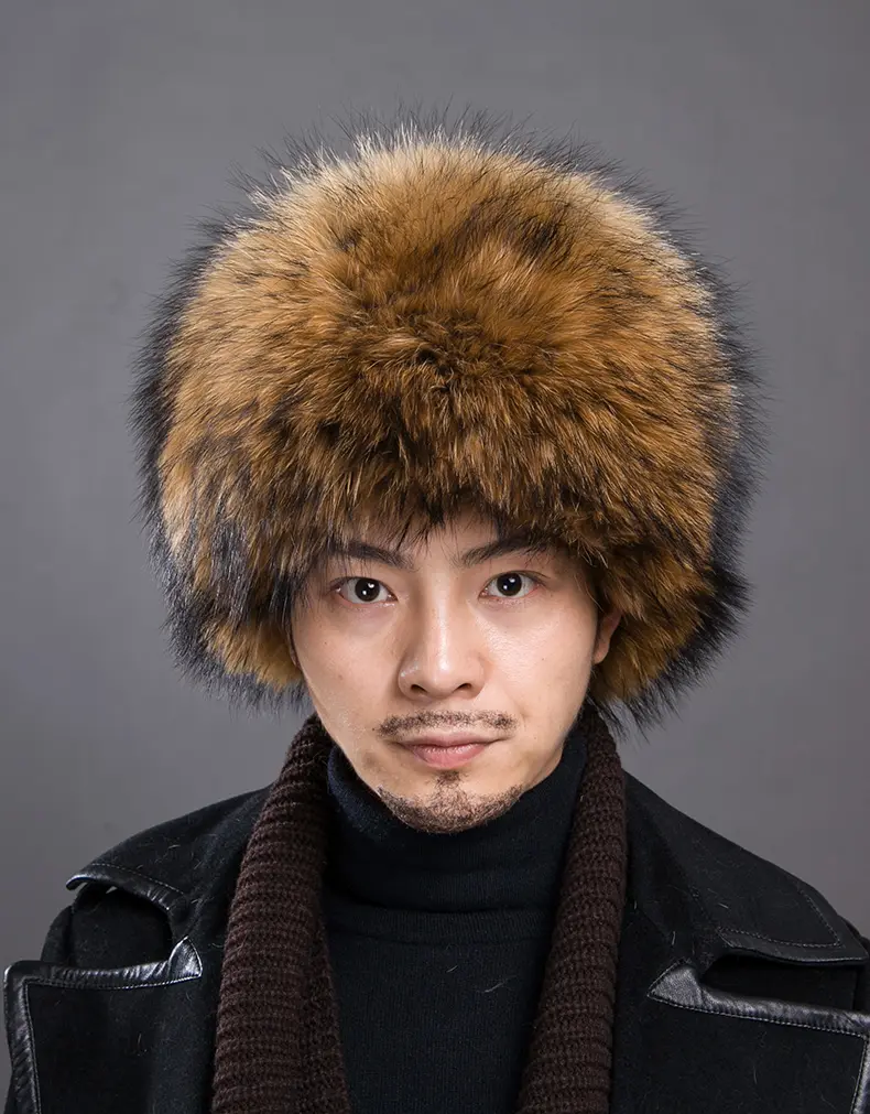 Men Full Raccoon Fur Trapper Hat Thick Warm Real Fur Winter Cap