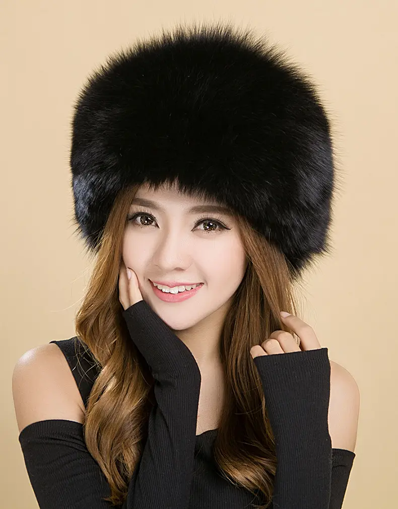 Black fox fur Mongolian hat