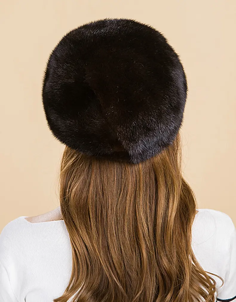 Vintage Fur Beret Dark Brown Union Made Authentic Womens Winter Hat Dark Brown Whole Mink Fur Beret Hat For Women Real Luxury  main image 3