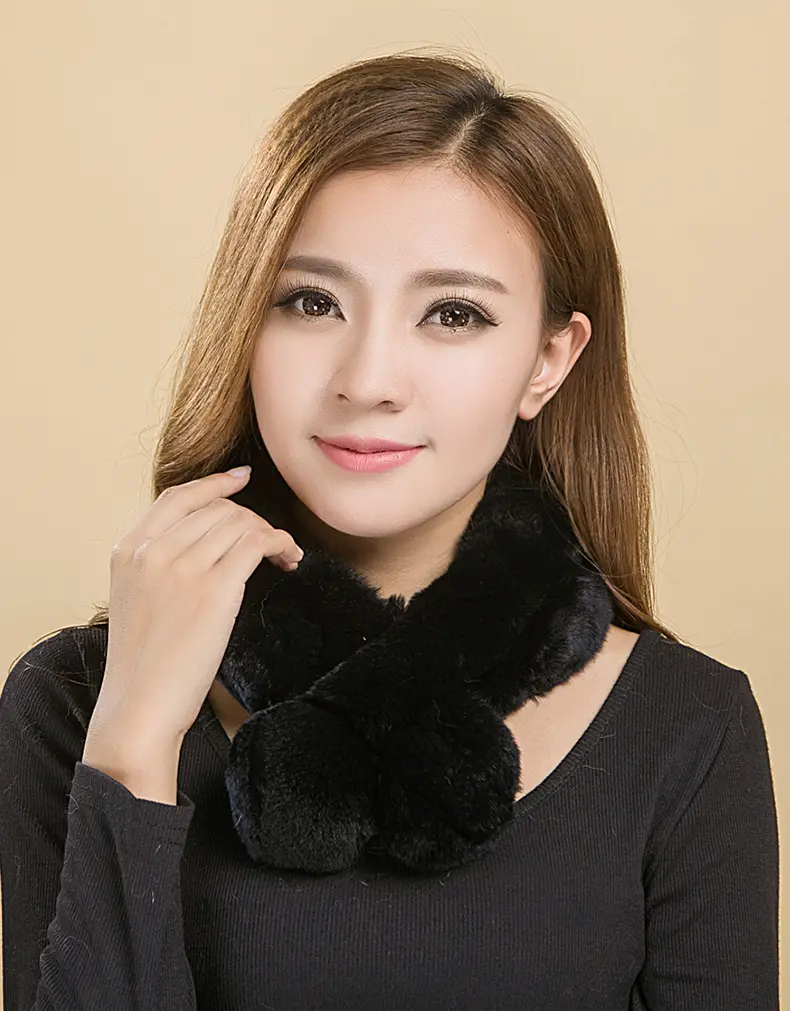 Soft Real Rex Rabbit Fur Cross Scarf Warm Winter Neck Warmer