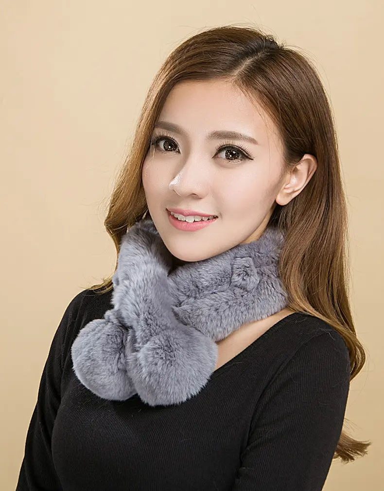 Soft Dark Grey Rex Rabbit Fur Cross Scarf Warm Winter Fluffy Neck Warmer